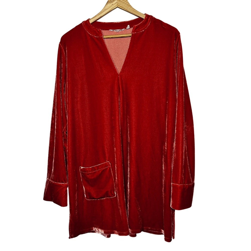 Soft‎ Surroundings Velvet Tunic Top Long Sleeve Pocket Burnt Orange XL Jewel